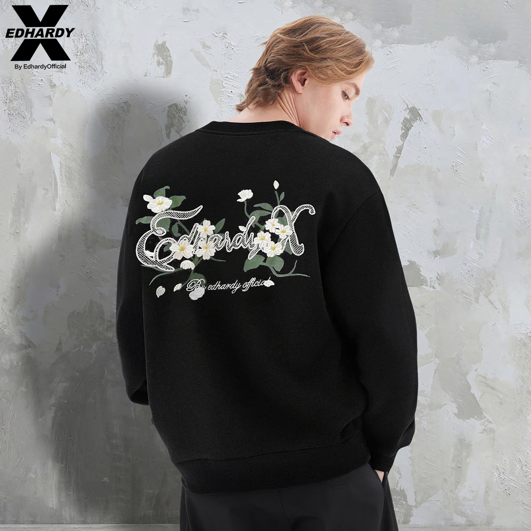 EDHARDY X秋冬经典百搭花卉重工刺绣圆领卫衣X1C4V0152308