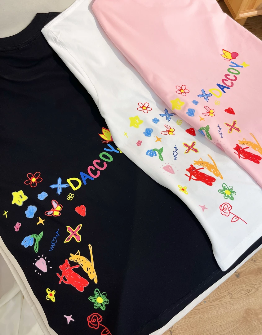 阿颖日记【851】2025新款纯棉大版短袖T恤女夏宽松百搭侧面印花上衣