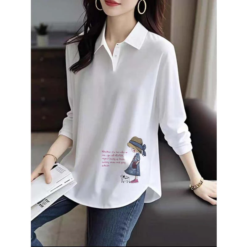 2025新款春秋中长款遮屁股POLO领长袖t恤女宽松显瘦打底衫上衣ins