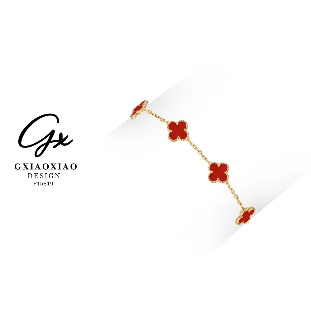 925银手链 GXX 轻奢时尚气质红色迷你四叶花朵手链 F15S19
