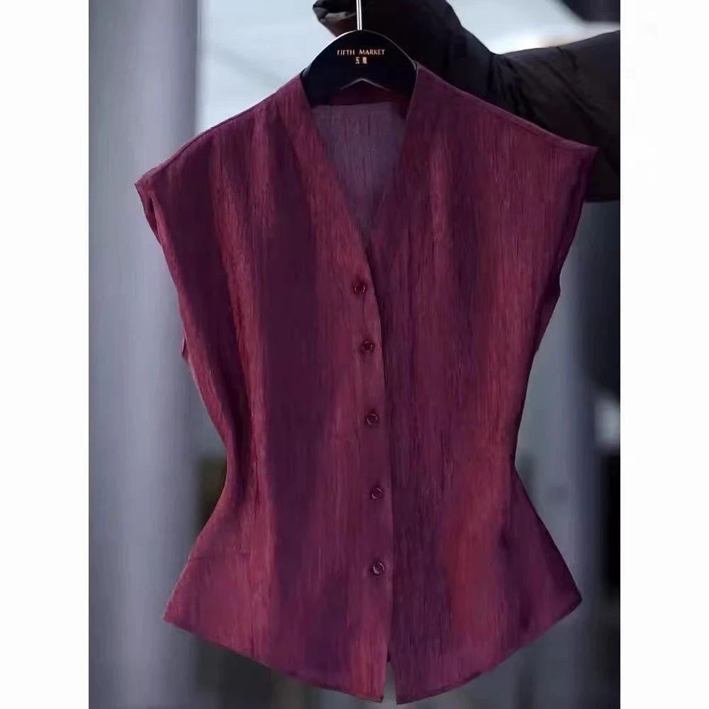 【糖】2025开衫V领夏季衬衫常规无袖休闲风百搭通勤显瘦女装纯色