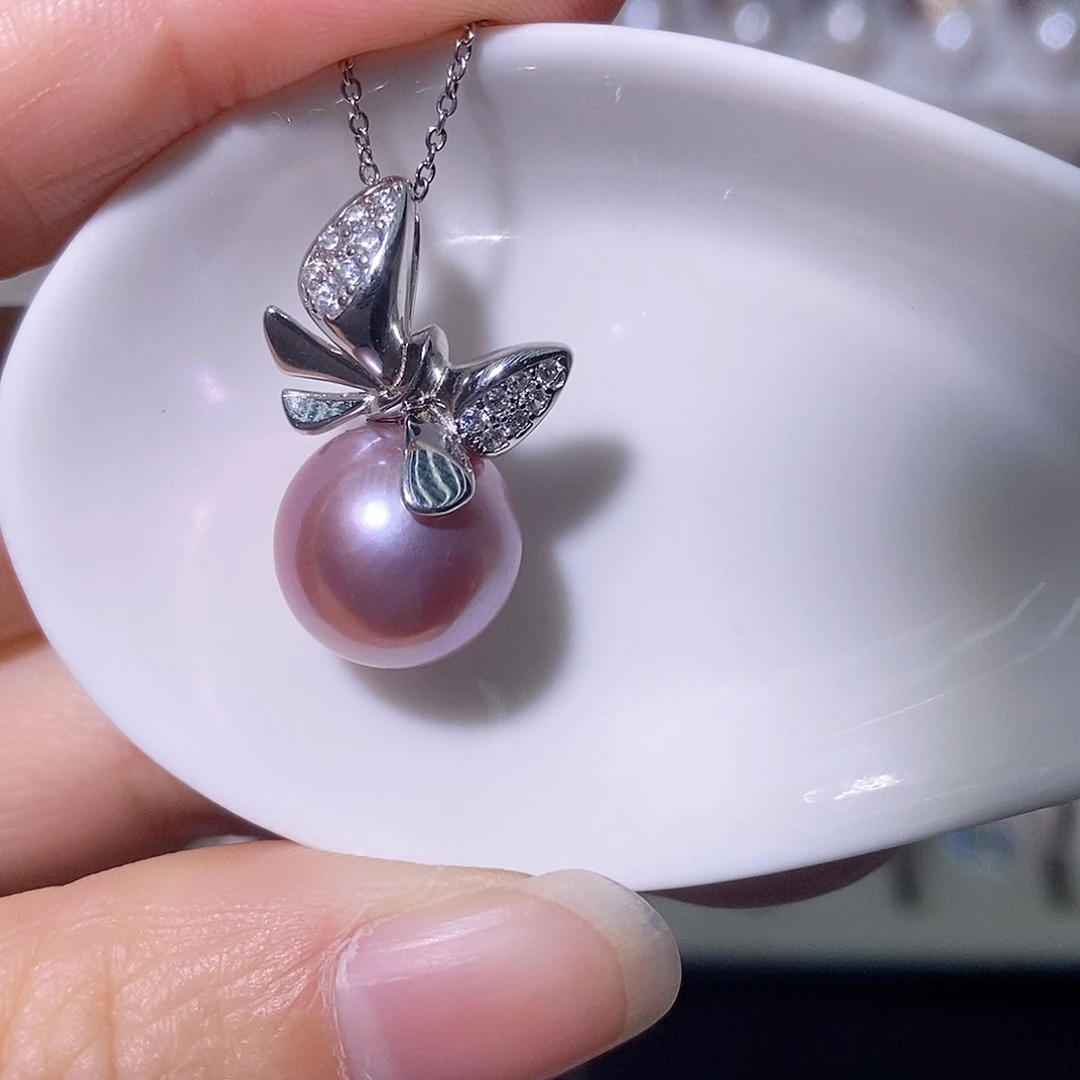 淡水珍珠吊坠(赠链)银S925镶嵌尺寸12/13毫米