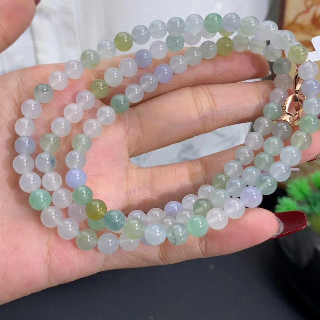 翡翠未镶嵌手串卡6冰胶马卡龙项链