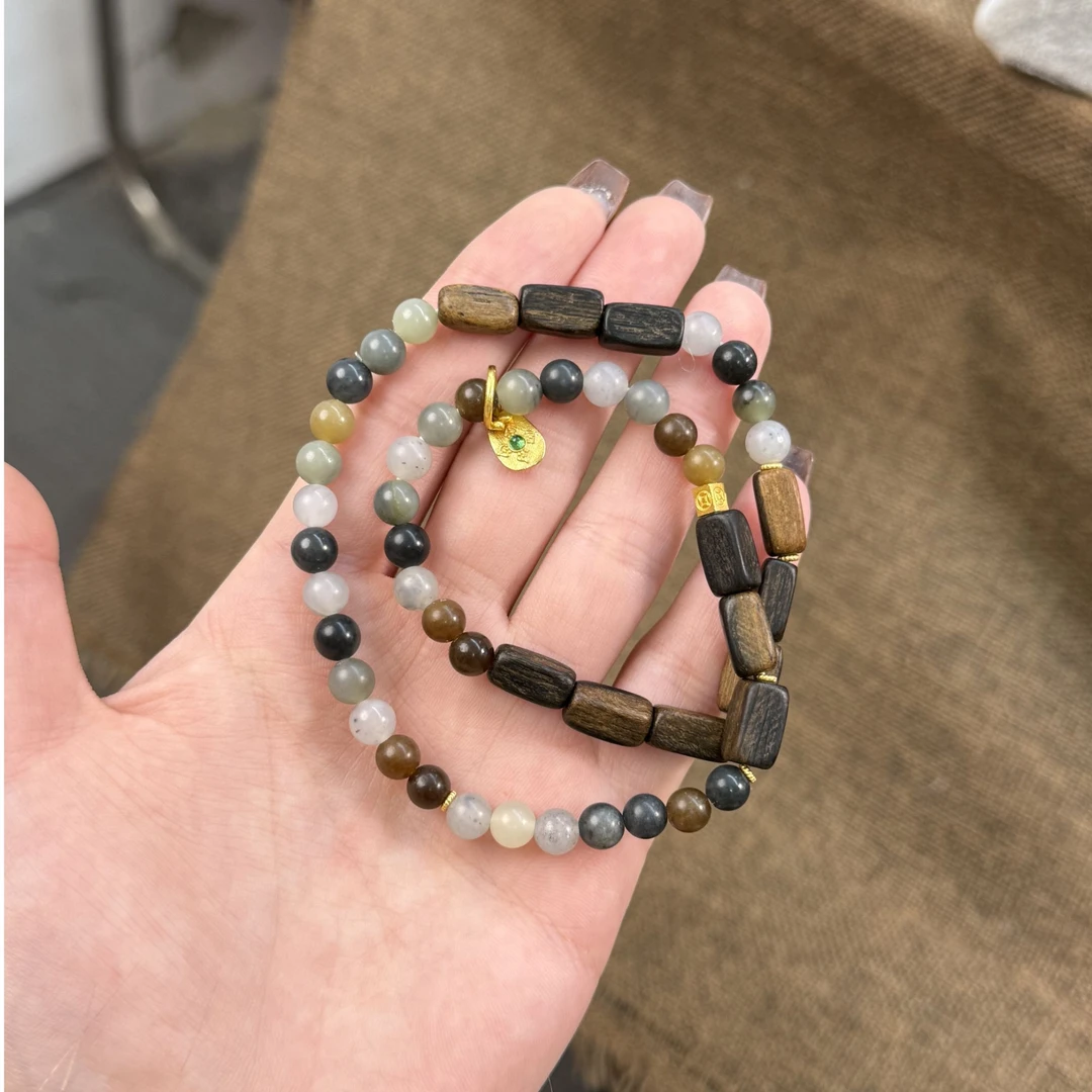 和田玉楼兰三彩手串