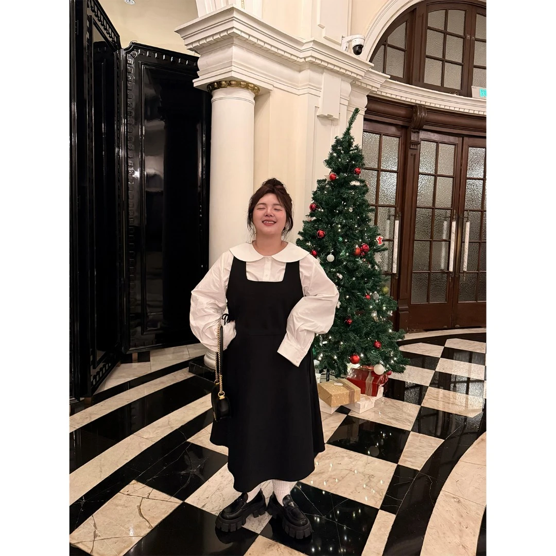 老章和小胖PONGKIKI百搭小礼裙大码宽松a字版显瘦背心连衣裙秋冬