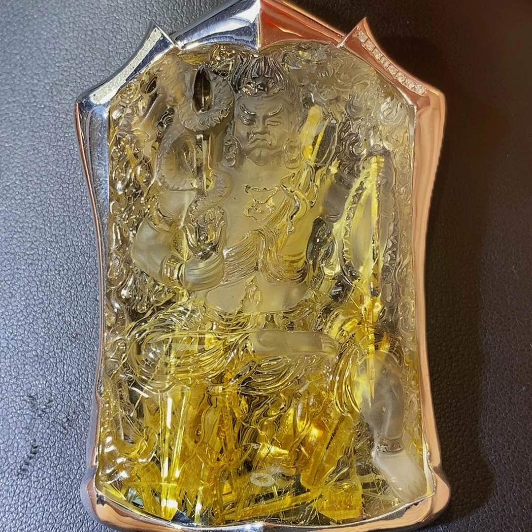银S925镶嵌颈饰水晶天然藏品钛晶不动明王超大尺寸吊坠