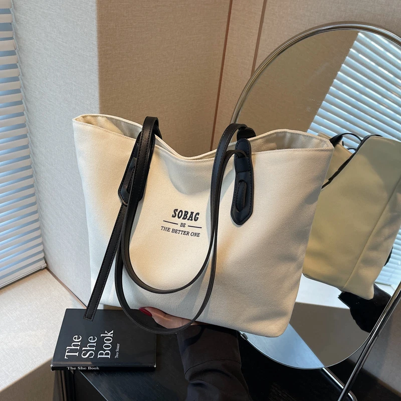 帆布托特包韩版简约大容量包包女2025新款休闲百搭单肩包学生通勤