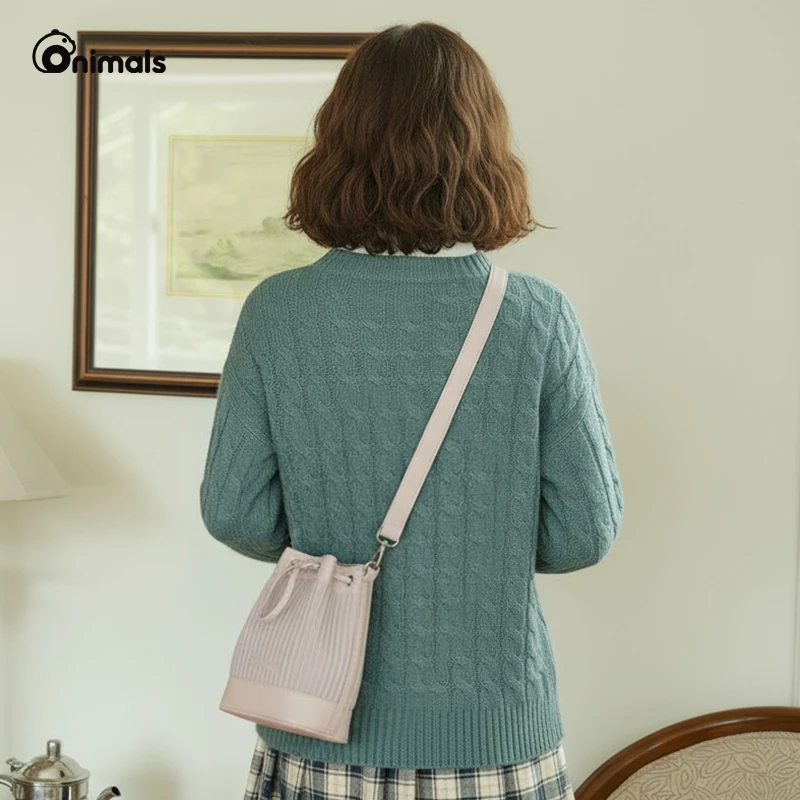 onimals女士水桶包通勤女包上班外出简约百搭斜挎包时尚NK005