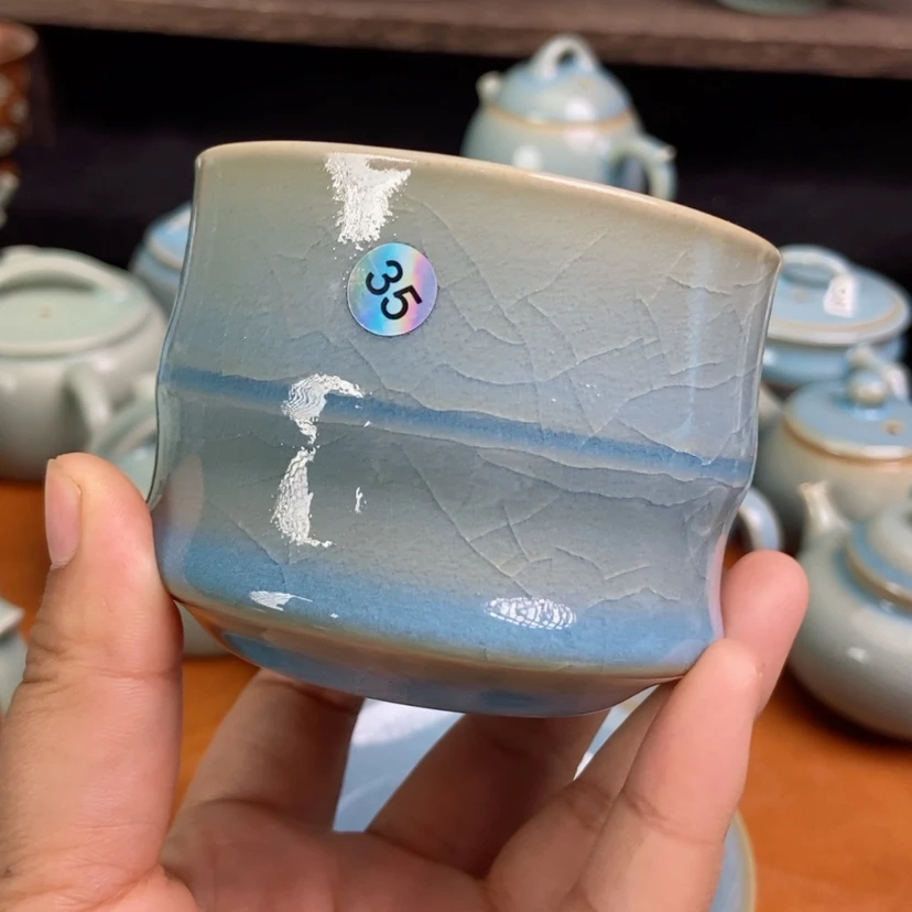 【闪购商品】热*鱼原矿天蓝釉汝瓷竹节