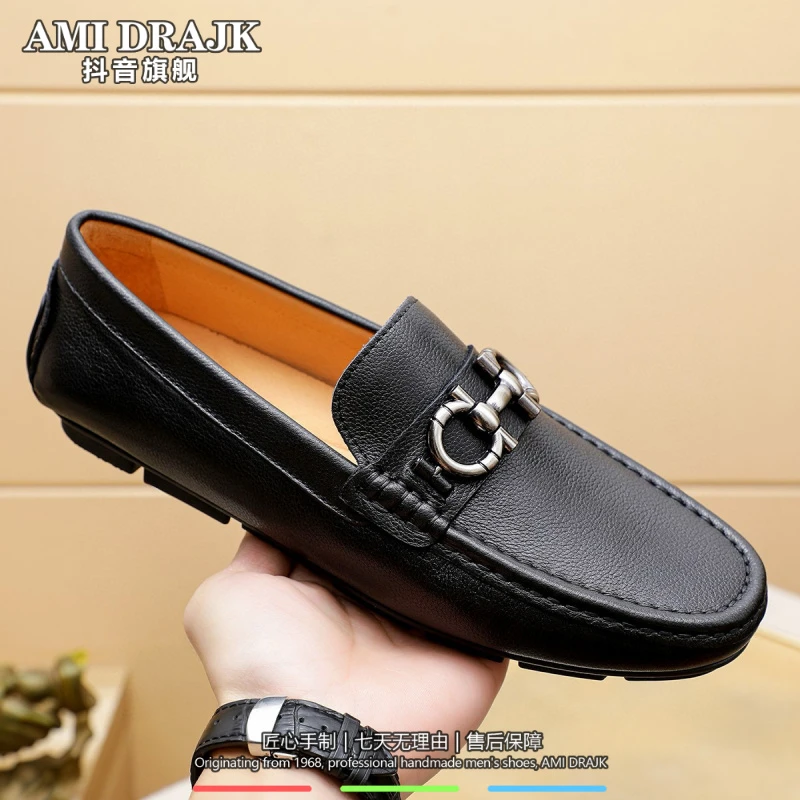 AMI DRAJK秋冬2025新款商务男鞋男士休闲百搭一脚蹬真皮豆豆鞋男