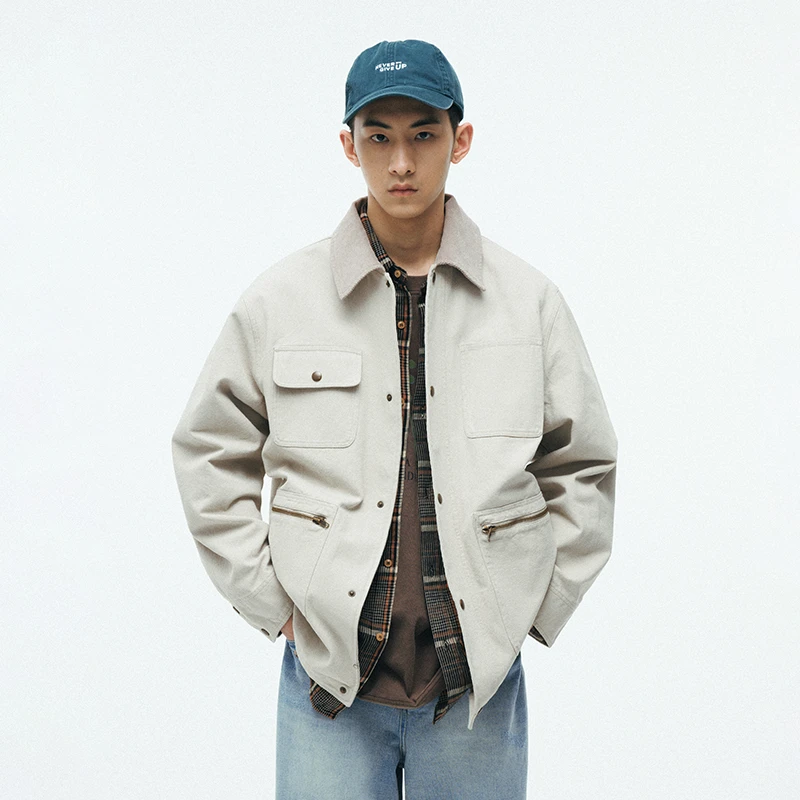 ben·panda翻领水洗休闲夹克潮流撞色多口袋外套宽松百搭上衣