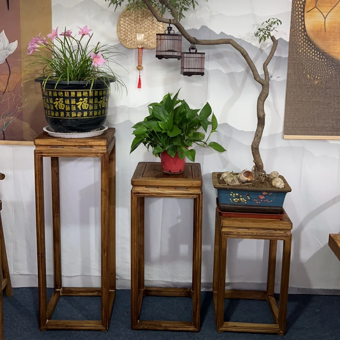 老榆木实木花架花几可移动中式客厅落地式摆件展示架花盆架置物架