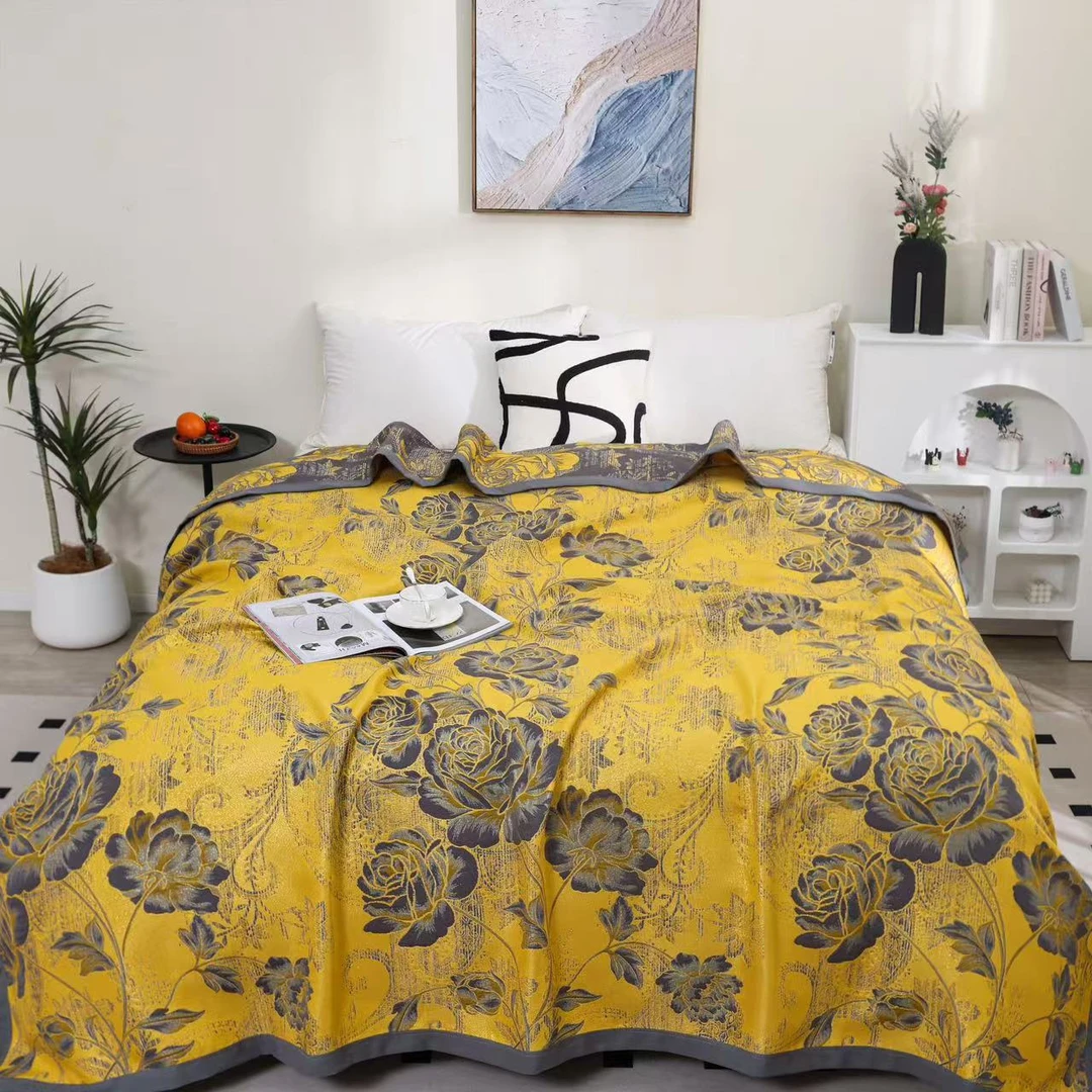 漫语花香230*250cm轻奢高定蚕丝蛋白毯床盖3