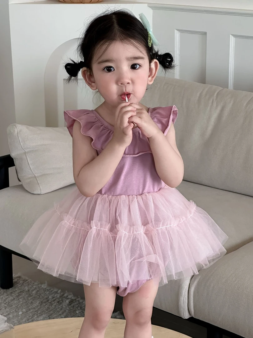 【Ponyo】夏季·甜美女宝宝粉色系小公主哈衣洋气周岁连体纱纱包屁裙