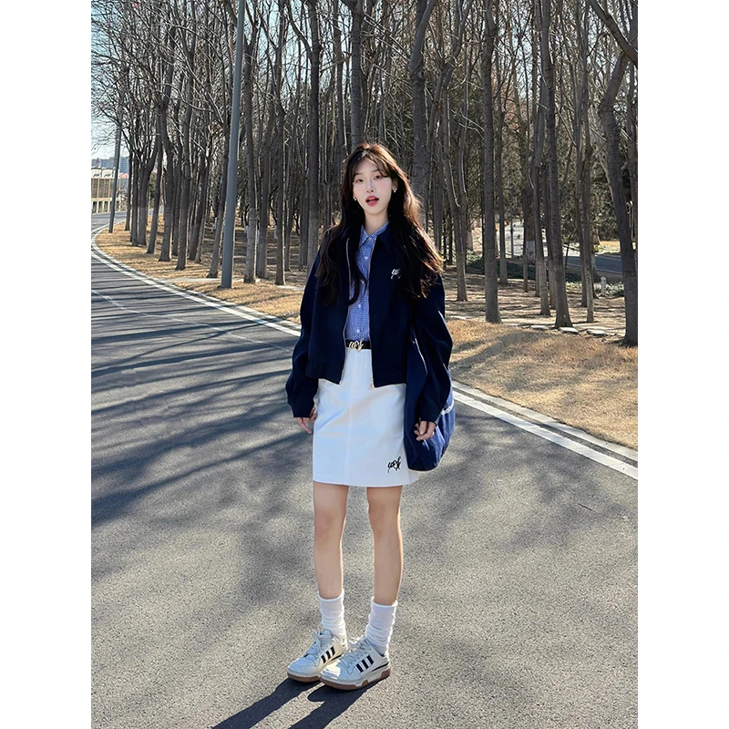 2025立秋搭配一整套小个子酷辣拽姐夹克外套休闲半身裙两件套装女