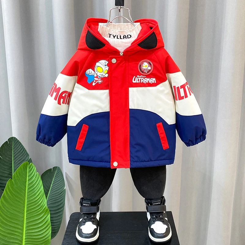 男童奥特曼秋冬装加绒外套2025新款小儿童冬季棉服男宝宝加厚衣服