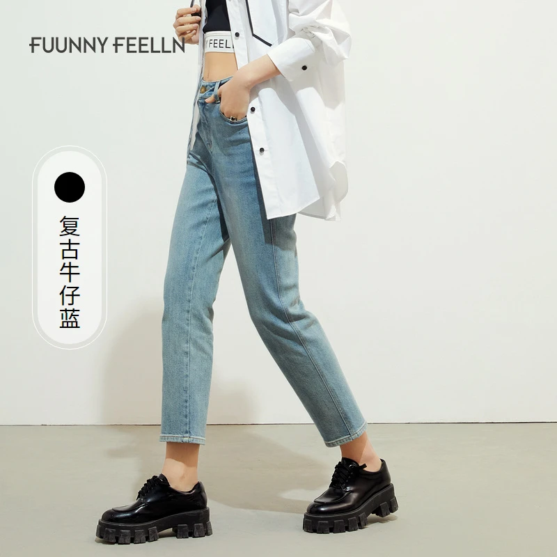 【达人专属】FF||仿佛牛仔裤女复古薄款修身显瘦直筒高FY00486