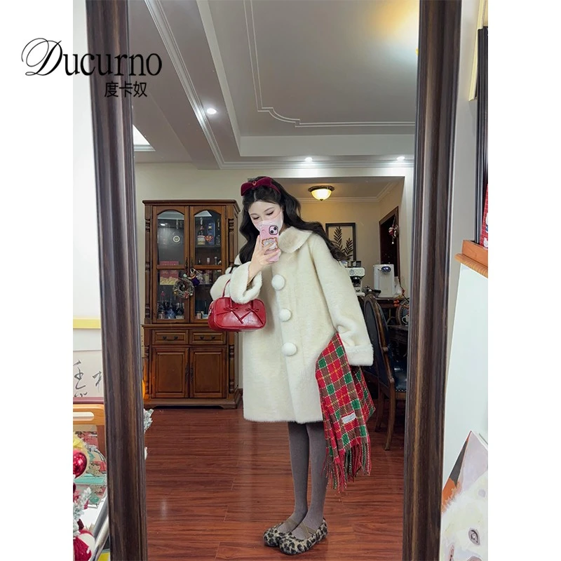 高级外套仿水貂毛毛球大衣女秋冬高级感休闲中长款百搭毛呢外套女