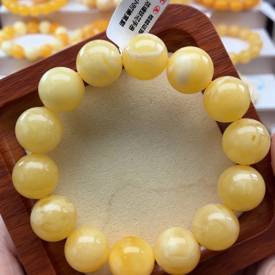 琥珀未镶嵌裸石B310浓蜡妖花手串卡16+