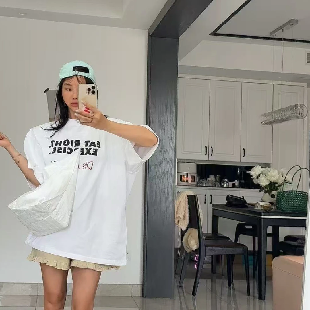 模特自留新款 宽松舒服字母白色短袖T恤女