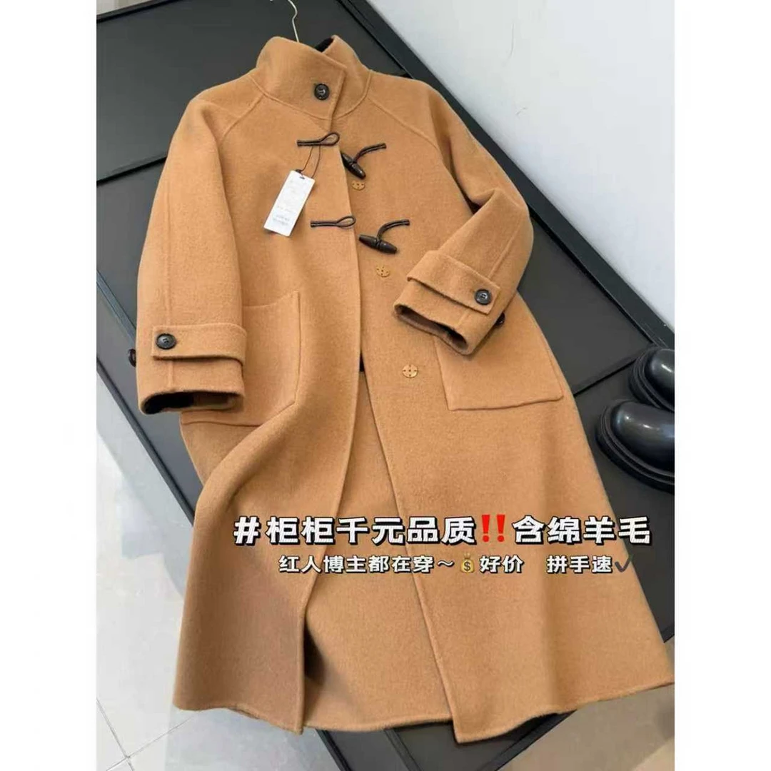 高奢线！立领翻领~时髦气质 高级质感 牛角扣长款双面呢外套大衣