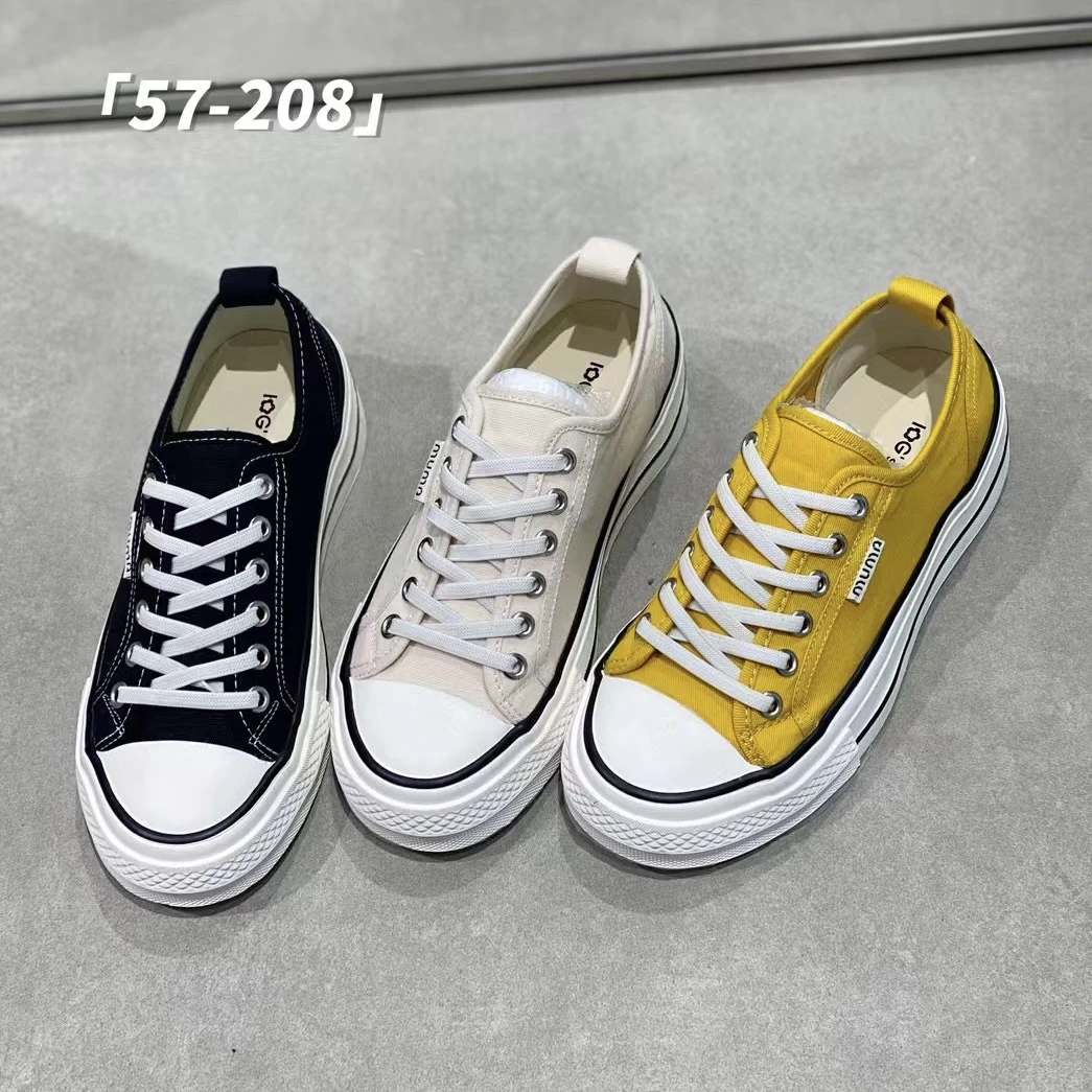 薄款帆布女2025新款一脚蹬圆头系带防滑厚底休闲板鞋