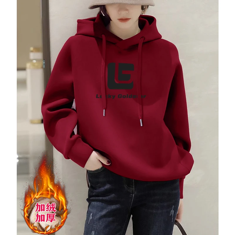 中年女士时尚卫衣新款上衣加绒加厚洋气减龄宽松爆款休闲连帽外套