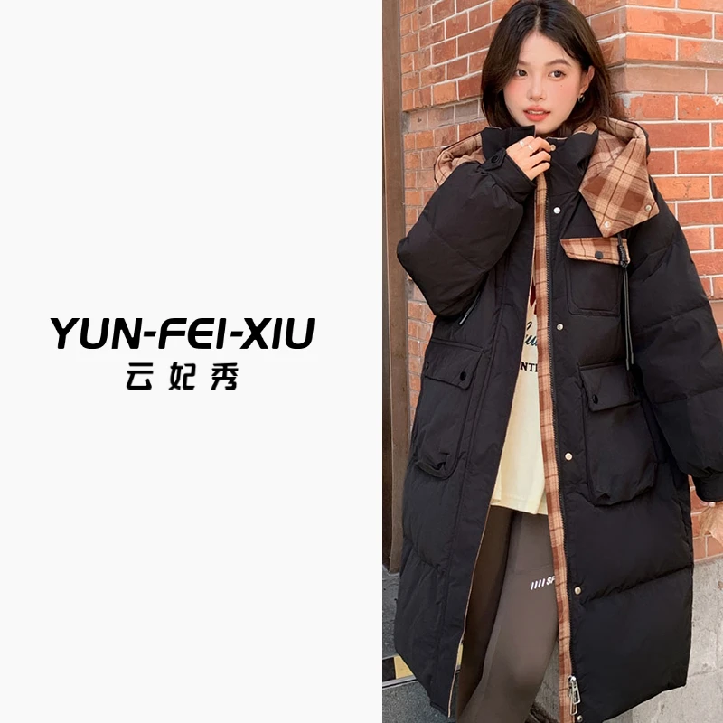 云妃秀大码女装羽绒服微胖宽松加大时髦气质白鸭绒中长款冬25022
