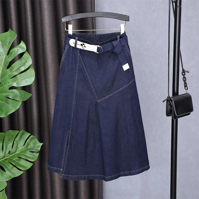 韩国牛仔半身裙女夏季2025新款a字中长裙小个子高腰显瘦开叉伞裙