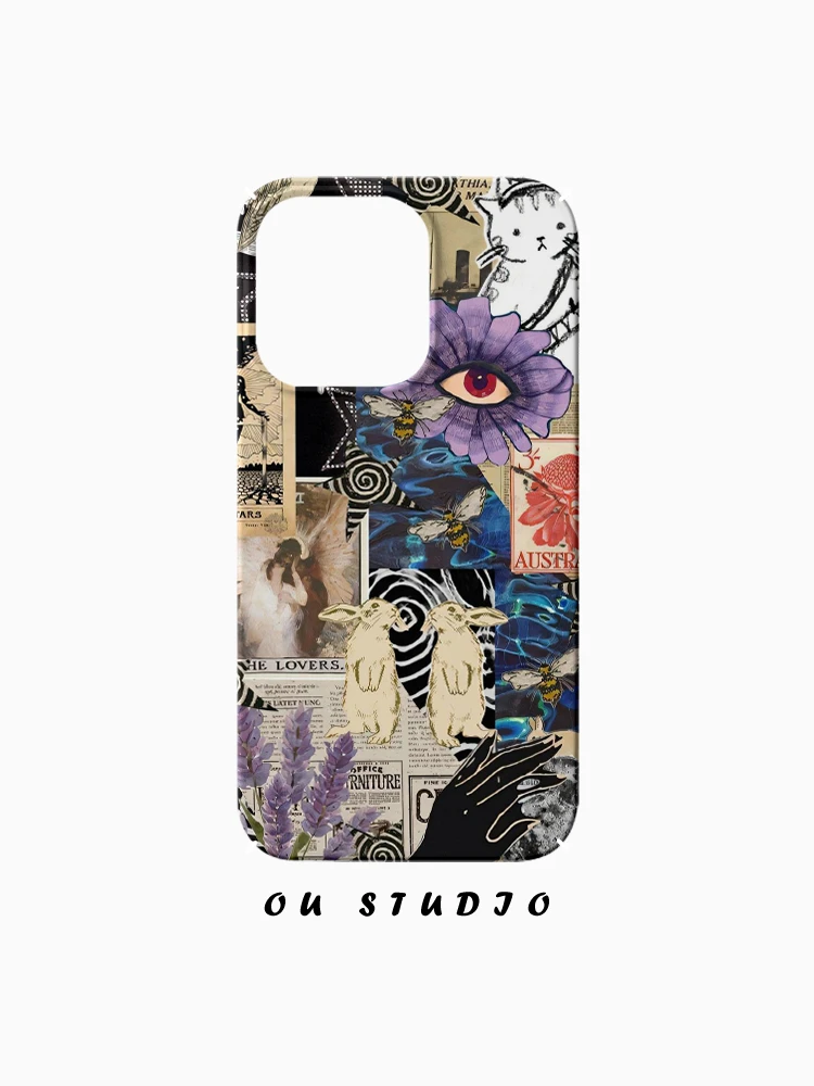 OU个性复古兔子插画适用苹果16手机壳iPhone新款菲林硬壳网红男女