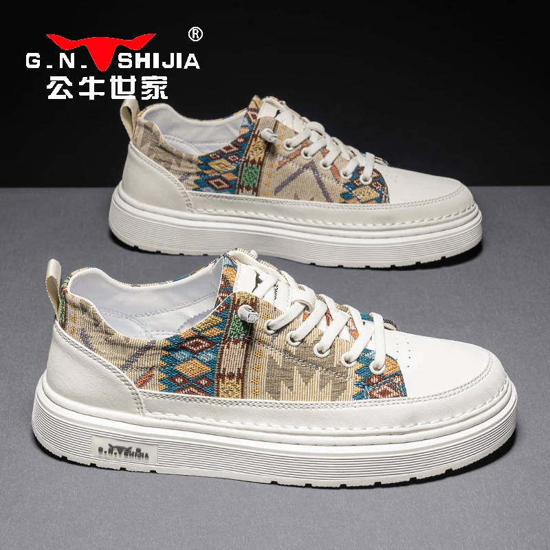 公牛世家夏季布鞋男款潮流透气百搭板鞋国潮一脚蹬休闲帆布小白鞋