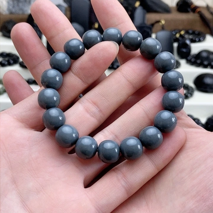 未镶嵌手链和田玉卡12老型莫兰迪灰手串色标级