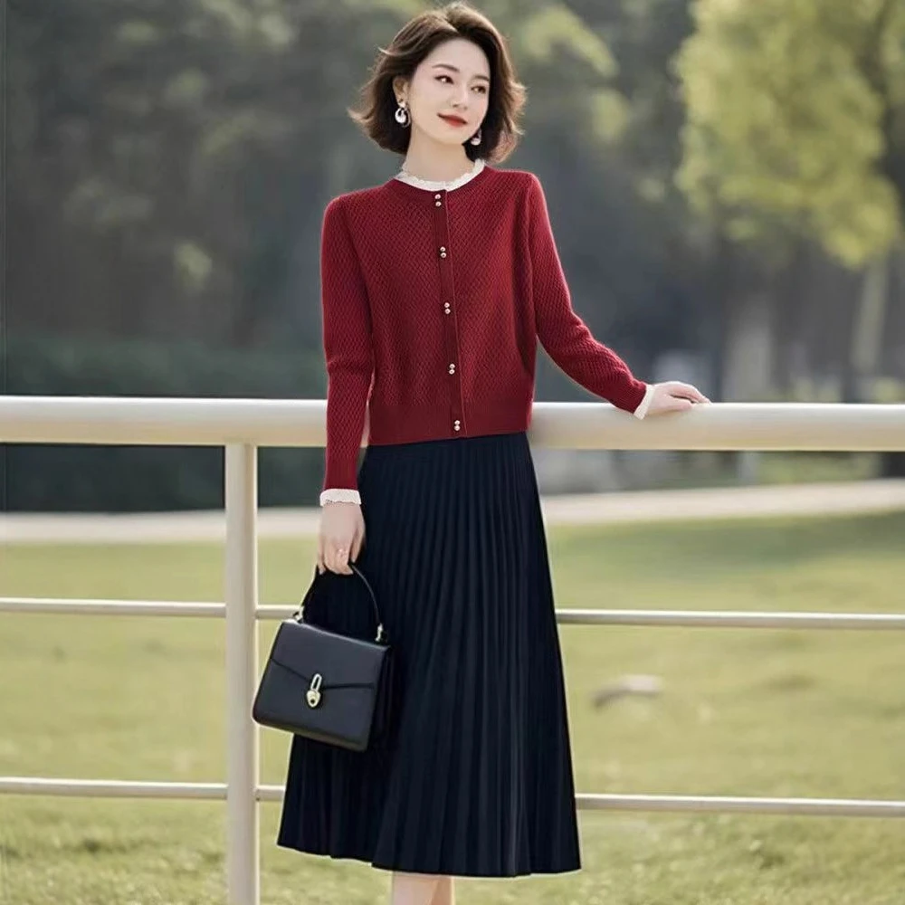商场同款爆款2025秋冬新款针织开衫半身裙两件套中年妈妈穿搭套装