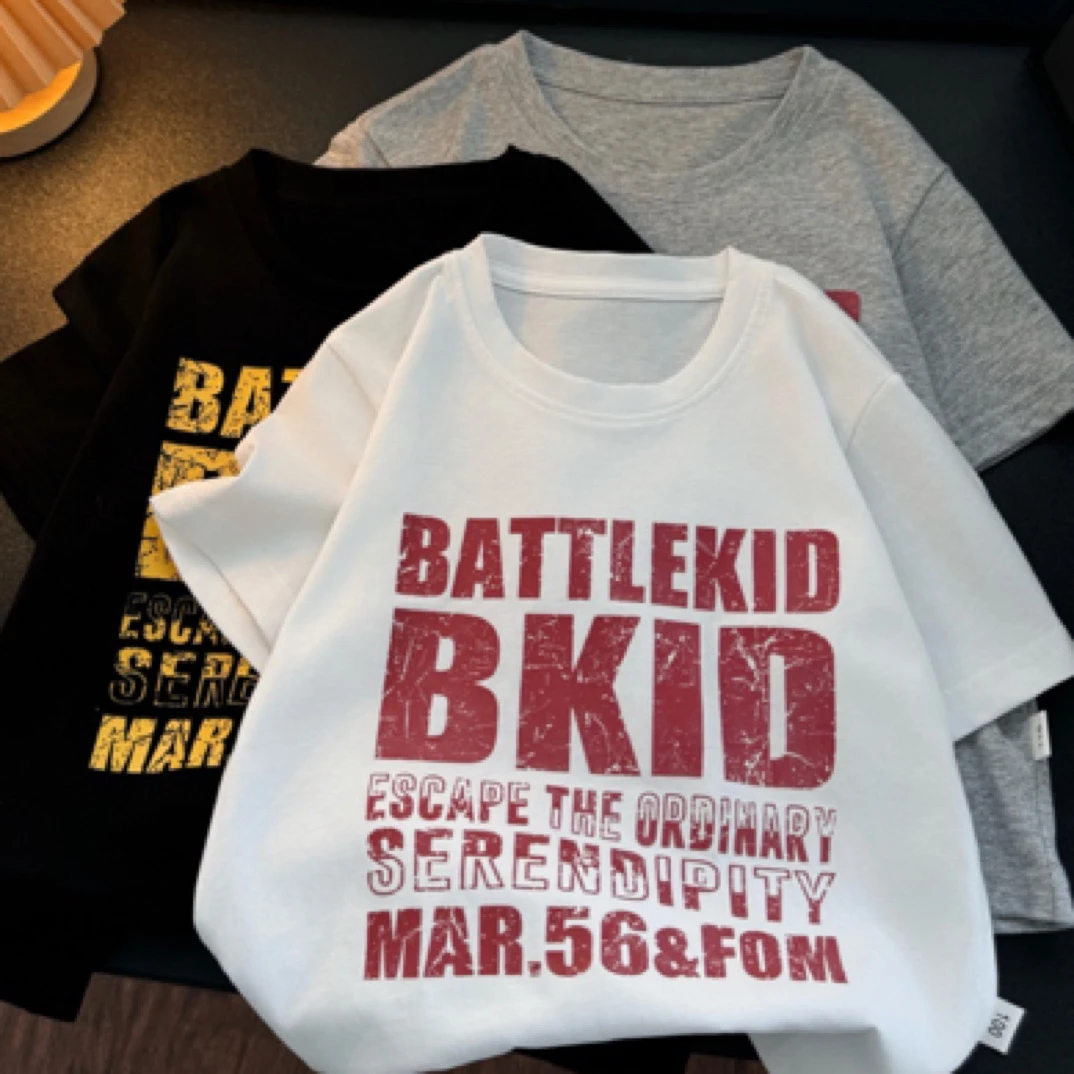 夏新款儿童短袖T恤纯棉宽松韩版潮牌中大童圆领上衣b429