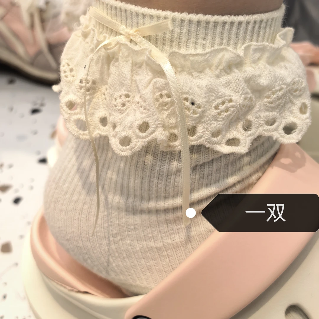 E436白色蕾丝蝴蝶结袜子