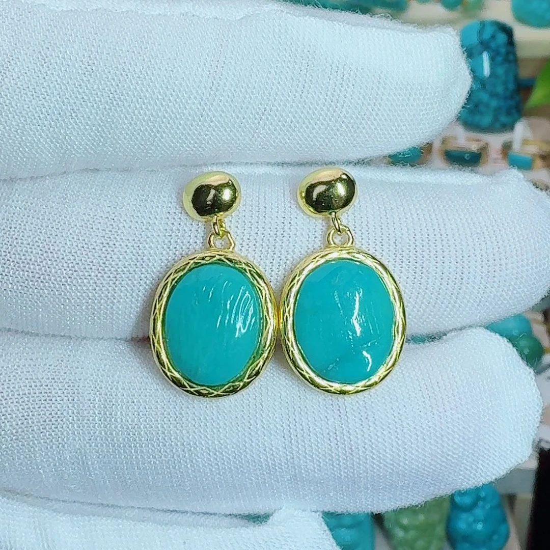 绿松石未镶嵌珠宝奇石港风耳环