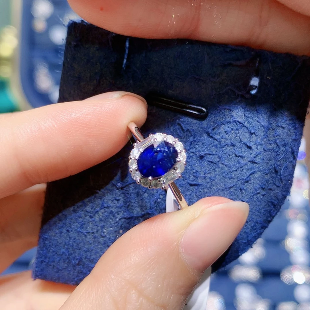 【闪购商品】戒指蓝宝石铂Pt850镶嵌蓝宝石蛋面戒指