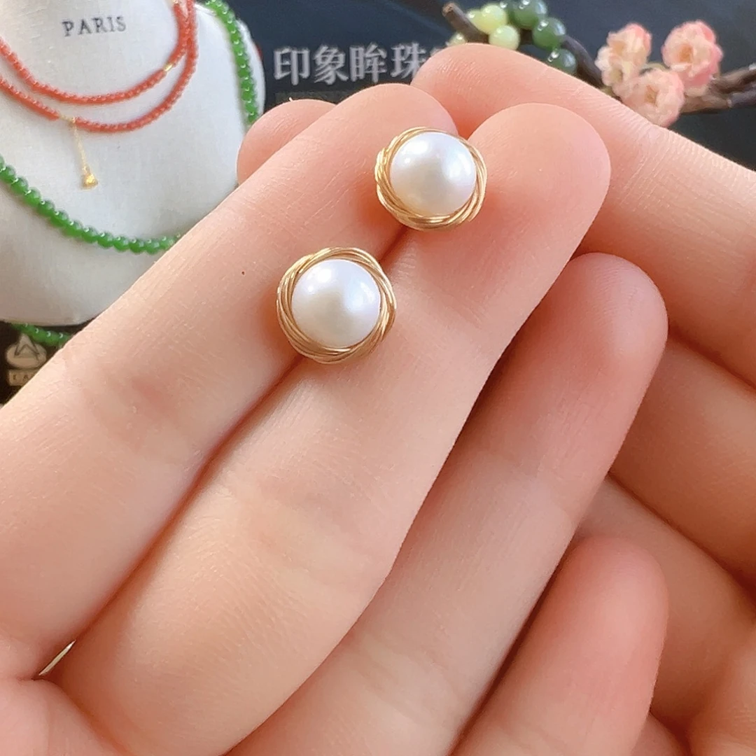 银S925镶嵌淡水珍珠耳饰sj