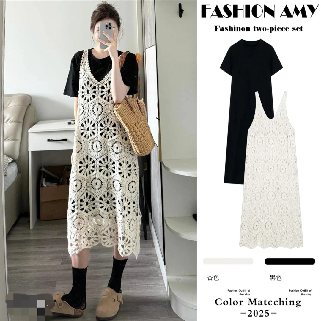 孕妇装夏装2025新款时尚款韩版夏季宽松蕾丝连衣裙吊带裙短袖上衣