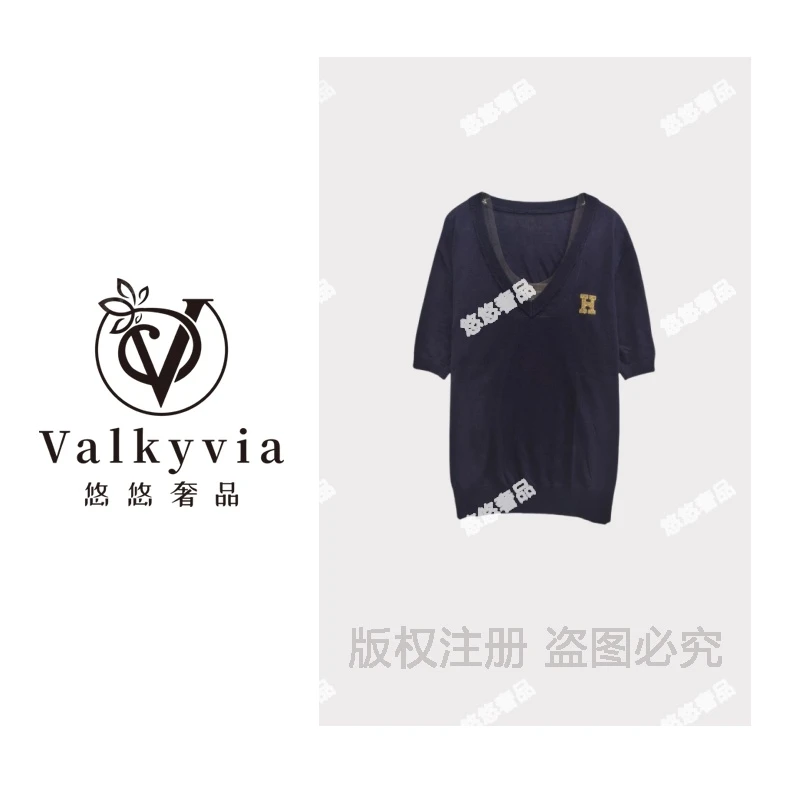 【Valkyvia/悠悠奢品】16针工艺+桑蚕丝羊毛V领贴片字母针织msl437