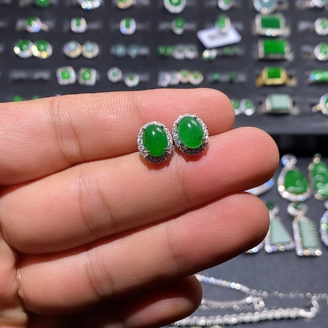 翡翠银S925镶嵌耳饰