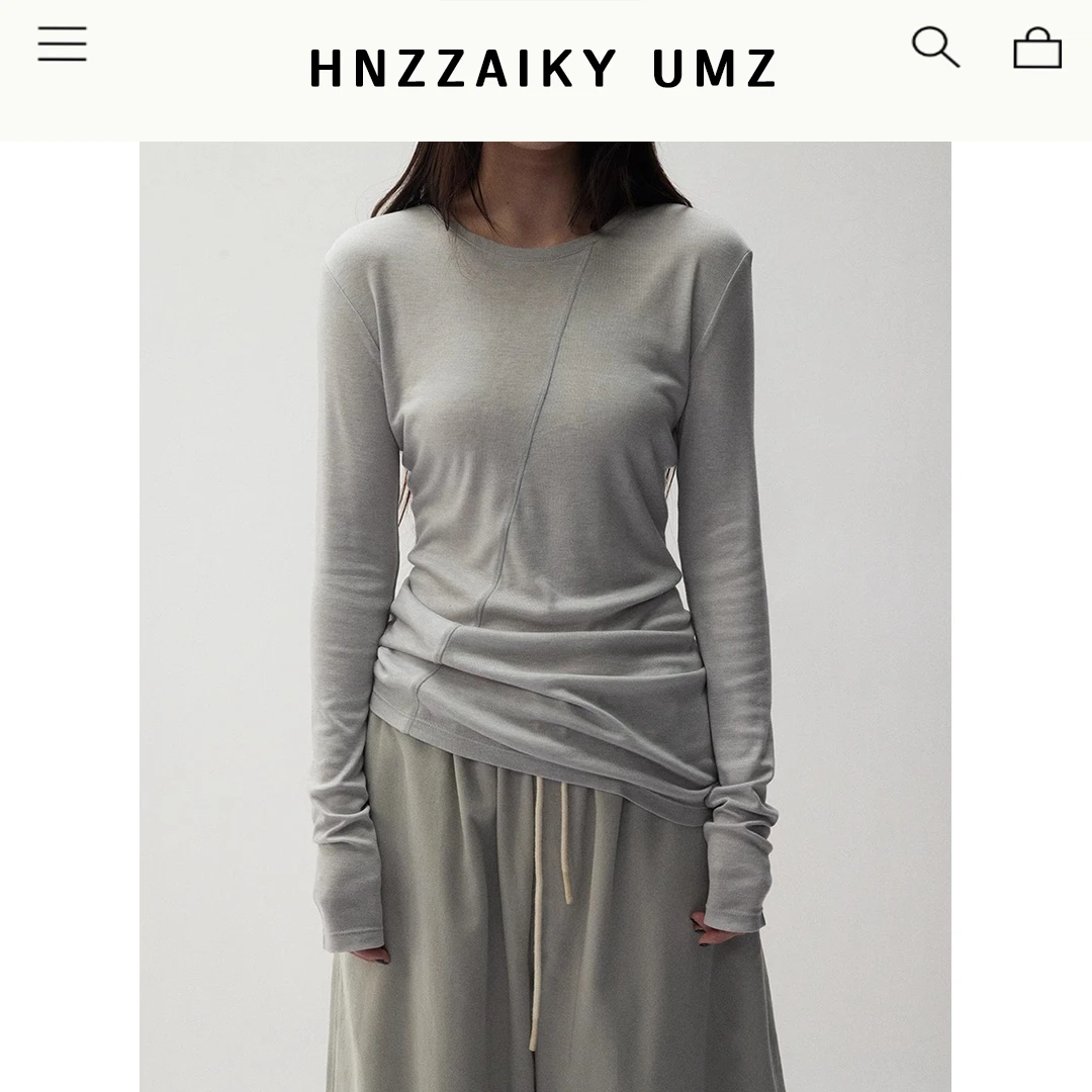 UMZ 不规则修身T恤解构堆褶轻盈打底衫切割线堆皱上衣U25S100221