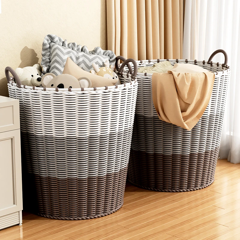俏洁脏衣收纳筐浴室卫生间洗衣收纳桶藤编娃娃收纳桶洗衣服脏衣筐