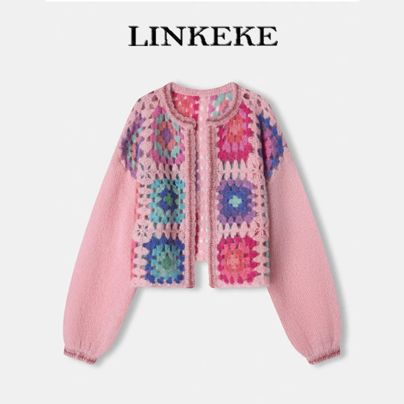 秋冬季新款大码胖MM多巴胺镂空减龄毛衣外套独特别致长袖针织上衣