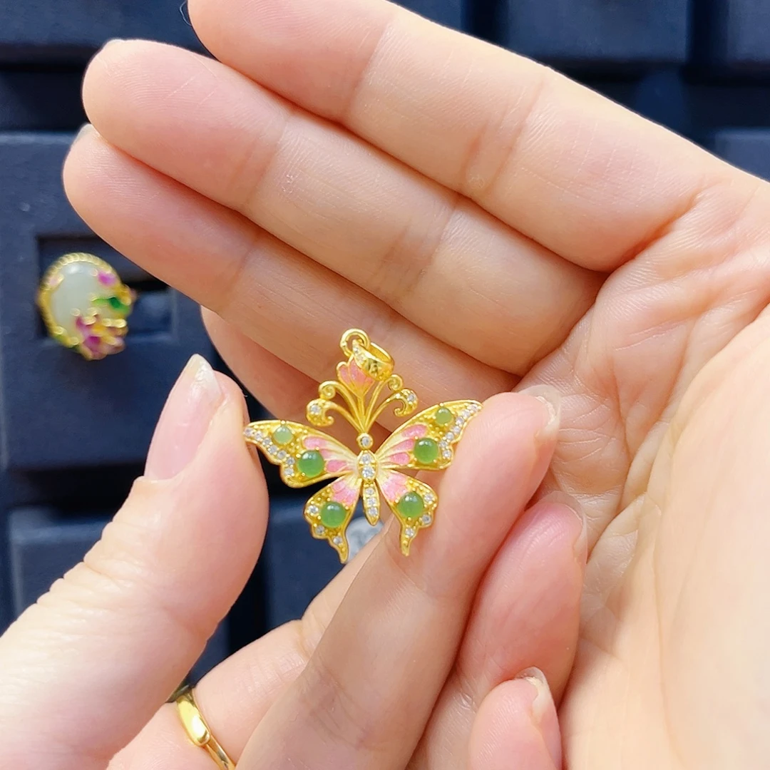 和田玉银S925镀金镶嵌颈饰