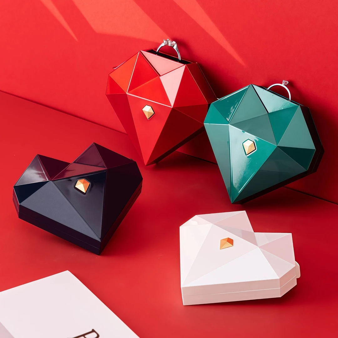 【佳宝】心形钻面首饰盒自动开求婚惊喜戒指盒珠宝饰品包装收纳盒