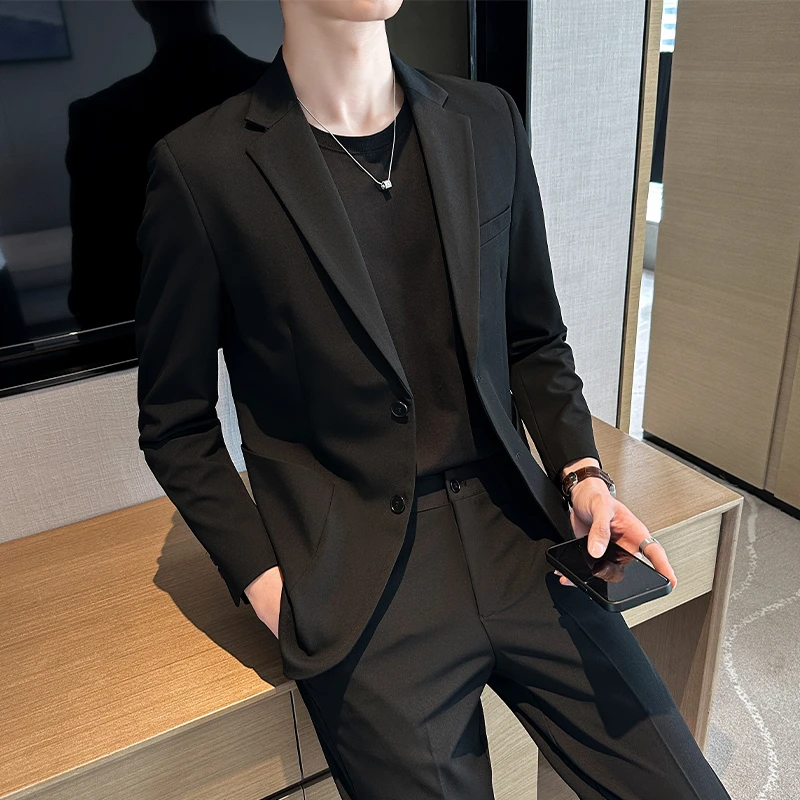 金背鲤男士西服外套高端男士韩版小西装商务休闲西服黑色职业时尚