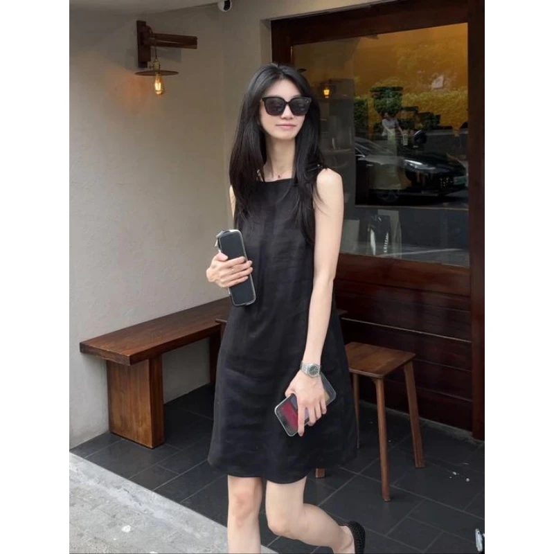 parkyeon法式简约优雅气质黑色背心连衣裙女小个子时尚纯色短裙
