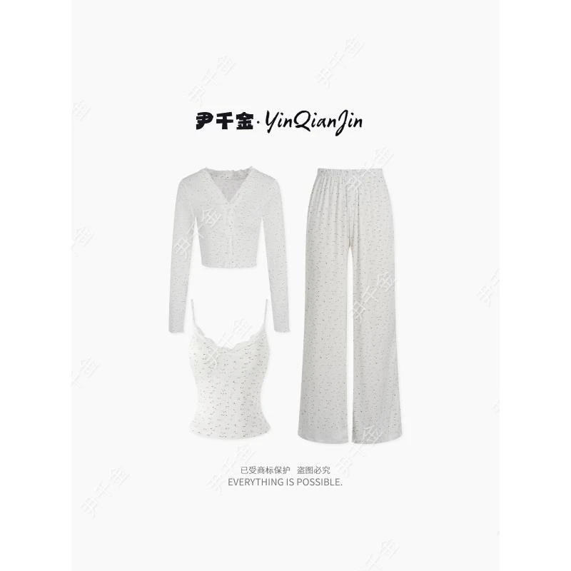 *尹千金*【莫奈花园】减龄定制碎花睡衣吊带长裤开衫三件套K257056