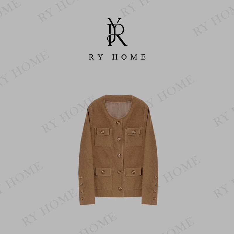 【容雨RYHOME】100%棉无领条绒短款外套253W2357